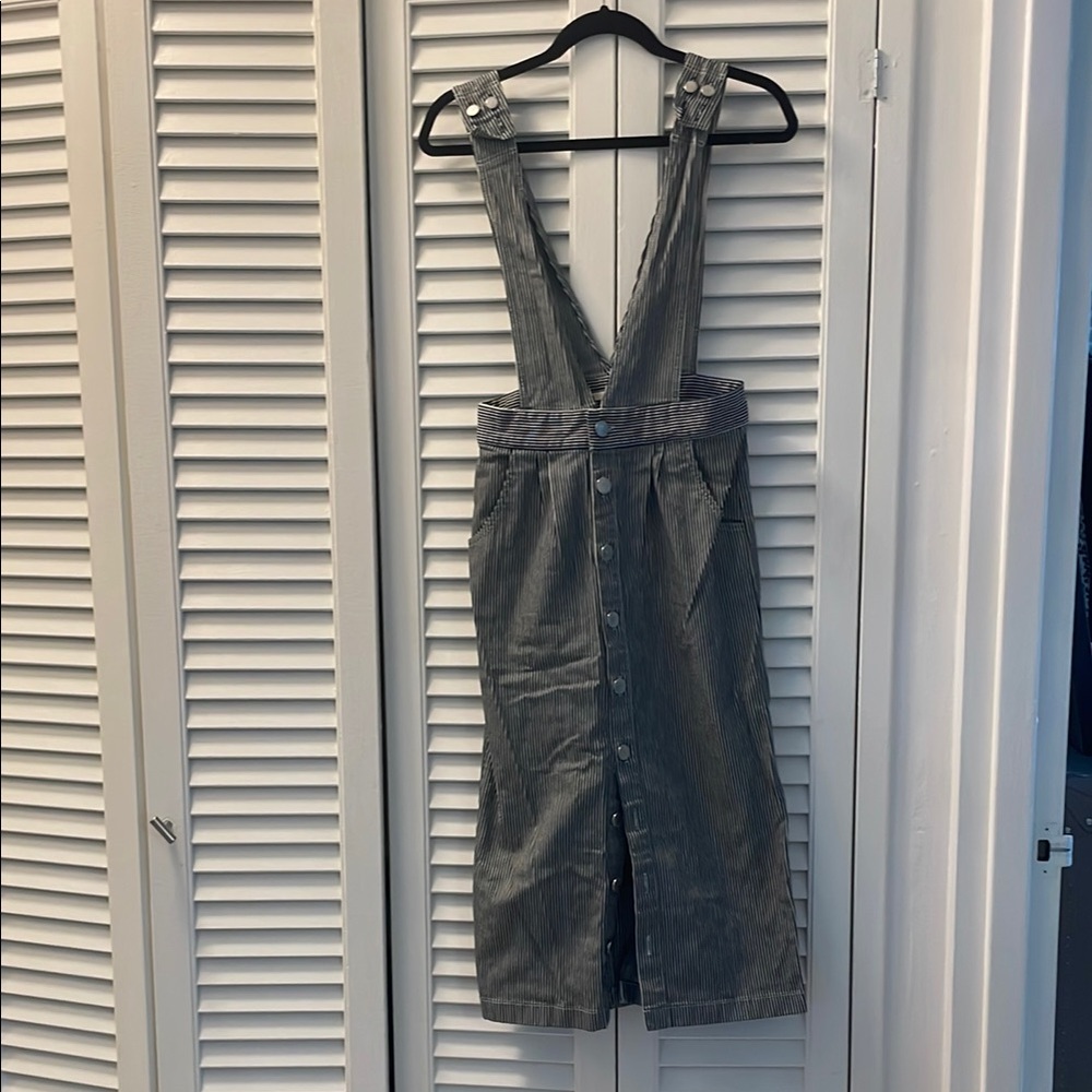 Maje Blue Overall Dress with Classic Bib Design